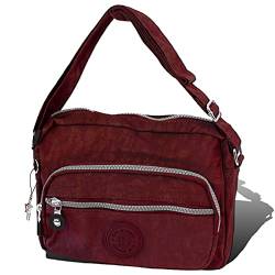 ekavale - Kleine leichte Damen-Handtasche Umhängetasche aus hochwertigem wasserabwesendem Crinkle Nylon inkl. Lederschlüsseltasche (Rot) von ekavale