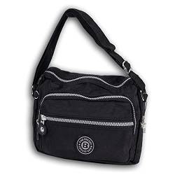 ekavale - Kleine leichte Damen-Handtasche Umhängetasche aus hochwertigem wasserabwesendem Crinkle Nylon inkl. Lederschlüsseltasche (schwarz) von ekavale