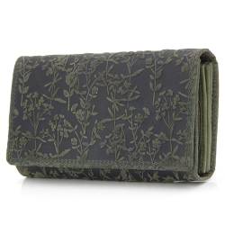 ekavale Portemonnee für Damen mit Blüten Muster RFID-Schutz, Leder Geldbörse Langformat mit Druckknopf (Grün) von ekavale