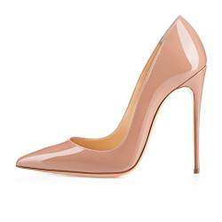 elashe Damen High Heel Pumps | 12cm Spitze Zehen Stiletto | Geschlossen Pumps Beige EU38 von elashe