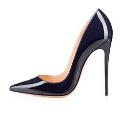 elashe Damen High Heel Pumps | 12cm Spitze Zehen Stiletto | Geschlossen Pumps Marine EU37 von elashe