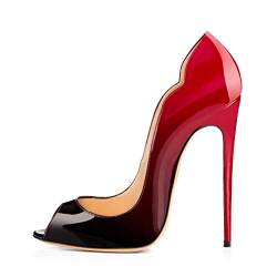 elashe - Damenschuhe - Peep-Toe Pump High Heel Damenschuhe im Lack-Look 12cm Absatz Rot Schwarz EU39 von elashe