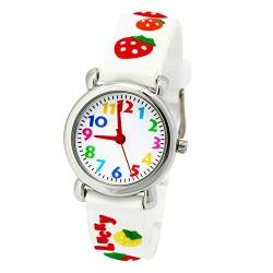 ELEOPTION Kinderuhr Silikon Armband Uhr Wasserdichtes 3D lieblich Tiere Cartoon Digital Armbanduhr Zeit Lehrer Geschenk für Kinder kleine Mädchen Jungen (Weiß Erdbeeren) von ele ELEOPTION