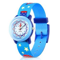 ele ELEOPTION Kinder Armbanduhr Kinderuhr,Cute Cartoon Digital Uhr Wasserdicht Textil Lehruhr mit umweltfreundliches Textil Armband,Geschenk für Kleine Mädchen Jungen Kids Kinder (Blau) von ele ELEOPTION