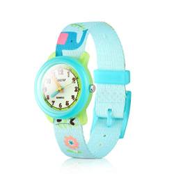 ele ELEOPTION Kinder Armbanduhr Kinderuhr,Cute Cartoon Digital Uhr Wasserdicht Textil Lehruhr mit umweltfreundliches Textil Armband,Geschenk für Kleine Mädchen Jungen Kids Kinder (Hellblau Tier) von ele ELEOPTION