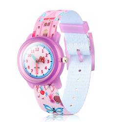 ele ELEOPTION Kinder Armbanduhr Kinderuhr,Cute Cartoon Digital Uhr Wasserdicht Textil Lehruhr mit umweltfreundliches Textil Armband,Geschenk für Kleine Mädchen Jungen Kids Kinder (Pink Schmetterling) von ele ELEOPTION