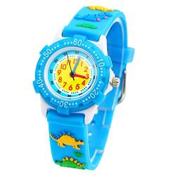 ele ELEOPTION Silikon Kinderuhr 3D Cute Cartoon Digital Uhr Wasserdicht Lehruhr Geschenk für Kleine Mädchen Jungen Kids Kinder Umweltfreundlich Silikon Armbanduhr (Blaue Dinosaurier) von ele ELEOPTION