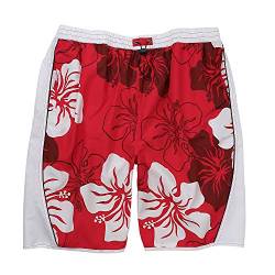 eleMar Herren Badehose Schwimmhose in rot - weiß mit Blumenaufdruck Übergröße 9XL, Größe:4XL von eleMar