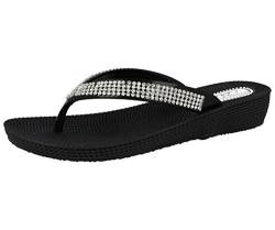 Damen flache Zehentreter von Ella S1 mit Zehensteg, Flip Flop Sommer Sandalen, Größe, Gr.-39 EU/6 UK, Schwarz von ella