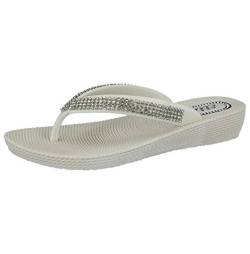 Damen flache Zehentreter von Ella S1 mit Zehensteg, Flip Flop Sommer Sandalen, Größe, Gr.-39 EU/6 UK, Weiß von ella