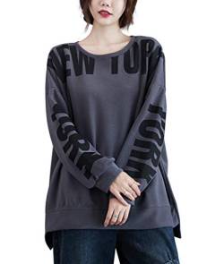 ellazhu Damen Casual Pullover Rundhals Buchstaben Langarm Sweatshirt GA2062 Grau von ellazhu