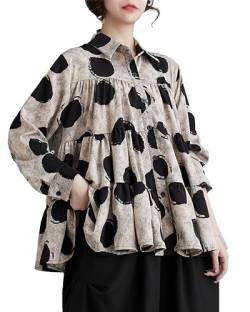 ellazhu Damen Freizeit Knopfleiste Fließender Saum Polka Dot Oversized Hemd GZ129 von ellazhu