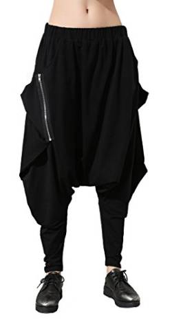 ellazhu Damen Haremshosen mit Elastischer Taille und Reißverschluss für Casual Wear Yogahose GY1054 L von ellazhu