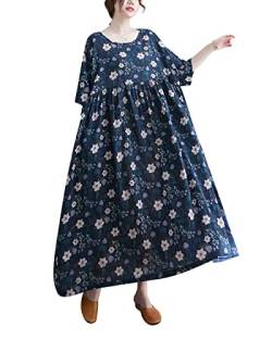 ellazhu Damen-Kleid GA2526, lässig, locker, knöchellang, Blumenmuster, kurzärmelig, Rundhalsausschnitt, Blue76, S/XL von ellazhu