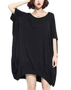 ellazhu Damen Minikleid T-Shirt Kleid mit halben Ärmeln und Rundhalsausschnitt GA200 Schwarz 34in von ellazhu