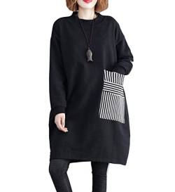 ellazhu Damen Strickkleid Pullover Sweater im Casual-Stil mit Rundhalsausschnitt und gestreiften Taschen GA1271 von ellazhu