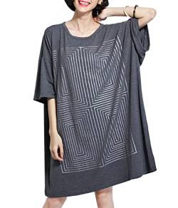 ellazhu Damen T-Shirt-Kleid mit halben Ärmeln, Rundhalsausschnitt und geometrischem Druck für den Casual-Look GA89 Grau von ellazhu