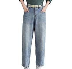 ellazhu Frauen Lose Elastische Taille Blau Breites Bein Knopf Jeans mit Taschen GA2136 A, Blau, Einheitsgröße von ellazhu