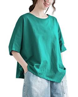 ellazhu GA2493 Damen T-Shirt mit kurzen Ärmeln, Rundhalsausschnitt, einfarbig, Tops, Grün , S/XL von ellazhu