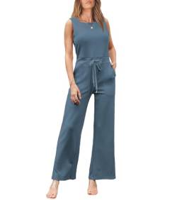 ELLENWELL Air Essentials Jumpsuit für Damen, lässig, ärmellos, Kordelzug an der Taille, blau; grau, Large von ellenwell