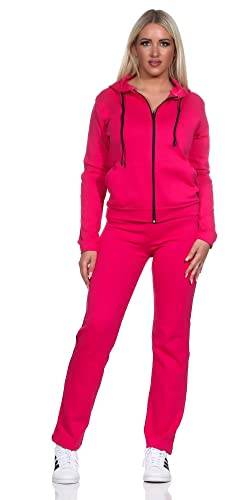 eloModa Damen Freizeitanzug Hausanzug Jogginganzug Anzug mit Reißverschluss Pink-Schwarz M von eloModa
