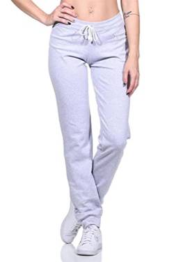 eloModa Damen Jogginghose lang Sport-Hose Baumwolle mit Tasche; Grau-Meliert L/40 von eloModa