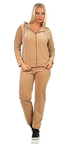 eloModa Damen Nicki Freizeitanzug Hausanzug Jogginganzug Nicki-Anzug mit Reißverschluss Gr. S - XXL Beige L von eloModa