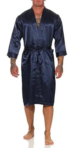 eloModa Herren Morgenmantel Kimono Robe Bathrobe Bademantel Glanz Schwarz Rot Blau M L XL XXL 3/4 Arm Blau M von eloModa