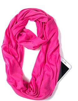 ELZAMA Infinity Loop einfarbiger Schal mit versteckter Reißverschlusstasche für Damen – leichter Reise-Umhängeband, Fuscia, Einheitsgröße von elzama