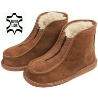 em-ka Damen Herren Leder Winter warme Hausschuhe Hüttenschuhe Schafwolle Hausschuh Hausstiefel, Lamwolle, Weihnachten Geschenkidee, Schurwolle, Naturprodukt von em-ka