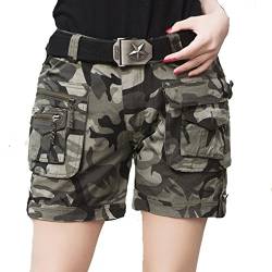 emansmoer Damen Baumwolle Camo Cargo Multi-Tasche Kurze Hosen Armee Militär Combat Taktisch Casual Outdoor Shorts (Größe 28, Camo) von emansmoer