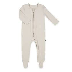 emma & noah Baby Schlafanzug, Weicher & Atmungsaktiver Strampler für Neugeborene, Oeko-TEX Zertifiziert, Langarm Pyjama mit Reißverschluss für Jungen & Mädchen, Mit Füßen (Beige, 62 cm) von emma & noah