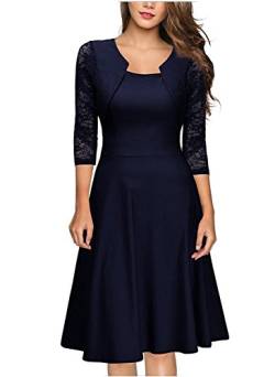 emmarcon Elegantes Zeremonie-Kleid für Damen, 3/4-Ärmel aus Spitze, kurzes Abendkleid, blau, 34-36 von emmarcon