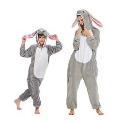 emmarcon Kigurumi Pyjamas Tiere für Kinder Kinder Overall Kostüm Karneval Halloween Party Cosplay Unisex, Graue Kaninchen, 6-7 anni von emmarcon