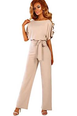 emmarcon Langer Jumpsuit Elegant Zeremonie Damen Kurzarm Fledermausanzug, beige, 42-44 von emmarcon