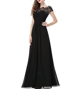 emmarcon Langes Kleid für Damen, elegant, aus Chiffon, Damen-Kleid, offener Rücken, Schwarz , 34-36 von emmarcon