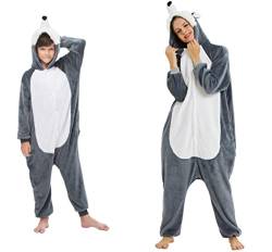 emmarcon Schlafanzug Tier Kigurumi Overall Kostüm Karneval Halloween Cosplay Unisex Erwachsene, Grau M von emmarcon