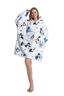 emmarcon Tragbare Decke für Erwachsene und Kinder, Poncho-Pullover mit Kapuze und langen Ärmeln, Flanell, weich und warm, Weißer Bär, M von emmarcon