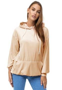 enflame Damen Nicki Oversized Hoodie Dress Basic Kapuzen Pullover Kleid Velours Long Sweatshirt Jumper, Farben:Beige, Größe:XL von enflame