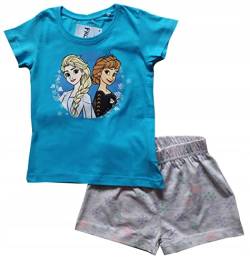 Disney Frozen Mädchen Pyjama Set ELSA und Anna Pyjama Mädchen Schlafanzug, 2-teiliger 98-128 Größe Sommer-Schlafanzug kurz, Geschenke für Kinder (as3, Numeric, Numeric_128, Regular, Türkis) von eplusm
