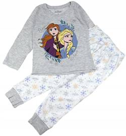 Frozen Eiskönigin Mädchen Lang Pyjama Schlafanzug aus 100% Baumwolle Süß Disney ELSA Anna Motiv Langarm Zweiteiliger Schlafanzüge Rosa Grau Nachtwäsche 98-128cm (Grau, 98) von eplusm