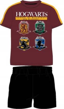 Harry Potter Hogwarts Pyjama Set Kurzarm Schlafanzug Jungen pjs Sommer 134-164cm Kinder nachtwäsche T-Shirt und Shorts Hose kurz (DE/NL/SE/PL, Numerisch, 164, Regular, rot) von eplusm