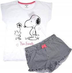 Mädchen Schlafanzug Kurz Zweiteilig 100% Baumwolle - Kinder Pyjama Freizeitanzug Shorty Set mit Motiven im Stil von Snoopy (134, Schwarz) von eplusm