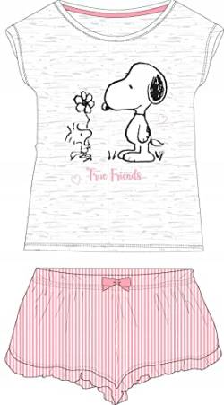 Mädchen Schlafanzug Kurz Zweiteilig 100% Baumwolle - Kinder Pyjama Freizeitanzug Shorty Set mit Motiven im Stil von Snoopy (140, Rosa) von eplusm