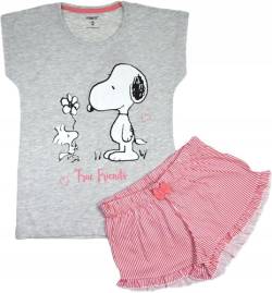 Mädchen Schlafanzug Kurz Zweiteilig 100% Baumwolle - Kinder Pyjama Freizeitanzug Shorty Set mit Motiven im Stil von Snoopy (146, Rosa) von eplusm