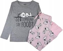 Mädchen lang Schlafanzug Zweiteilig 100% Baumwolle Kinder Langarm Pyjama Freizeitanzug Pyjama Set mit Motiven im Stil von Snoopy Gr. 134-164cm (DE/NL/SE/PL, Numerisch, 146, Regular, Grau-Rosa) von eplusm