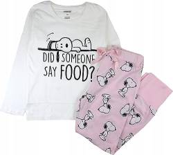 Mädchen lang Schlafanzug Zweiteilig 100% Baumwolle Kinder Langarm Pyjama Freizeitanzug Pyjama Set mit Motiven im Stil von Snoopy Gr. 134-164cm (DE/NL/SE/PL, Numerisch, 146, Regular, Weiss-Rosa) von eplusm