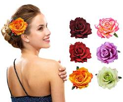 Ericotry 6 Stück Rose Blume Haarspangen Haarspangen Haarnadel Elegant Große Rose Blumen Broschen Flamenco Tänzerin Blume Pin Up Brosche Braut Kopfschmuck Haarschmuck für Frauen Mädchen von ericotry