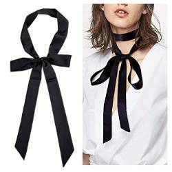 ericotry 1 x schwarzer Chiffon-Schal, lang, seidig, lang, schmal, Halstuch, Krawatte, Schal, Taillengürtel für Damen und Mädchen, Schwarz , M von ericotry