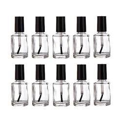 ericotry 10 x leere nachfüllbare transparente Glas-Nagellack-Flaschen, runde Glas-Nagel-Emaille-Probefläschchen, Behälter mit Pinsel und schwarzem Kappe (15 ml) von ericotry